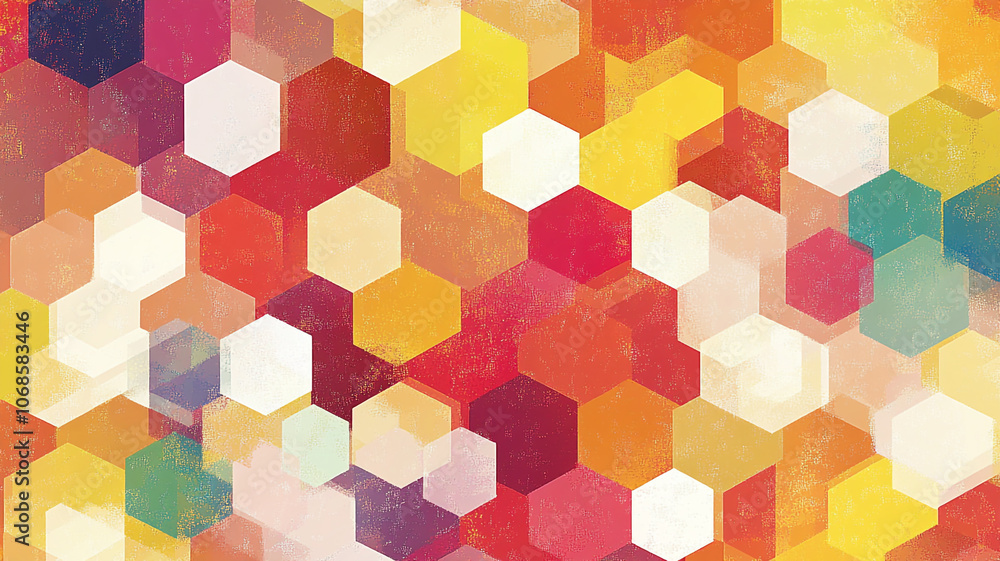 Poster colorful abstract hexagonal pattern showcasing vibrant hues and geometric shapes