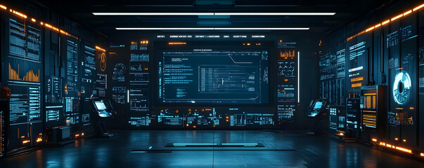 Obraz premium 3D Illustration Futuristic Data Center, Server Room, Technology, Network, Big Data