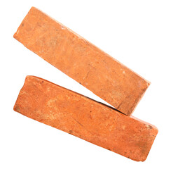 Top view of old red or orange bricks in stack isolated on white background with clipping path