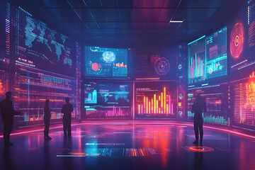 3D Illustration - Futuristic Data Center with Business Analytics