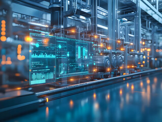 3D Illustration Industrial Automation Factory Monitoring System