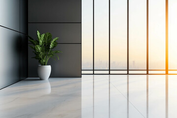 Modern Interior with City View at Sunset