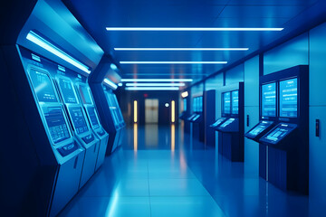 Fototapeta premium 3D Illustration Futuristic Spaceship Interior Corridor Technology Interface Panels