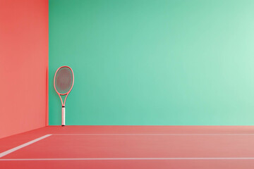 Minimalist Tennis Racket Against Colorful Wall