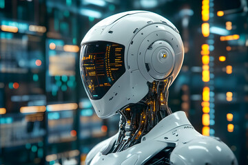 Fototapeta premium 3D Illustration Futuristic Robot Server Room Technology AI