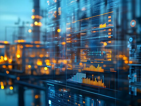 Illustration - Industrial Data Analytics Display with Charts and Code