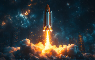Launch Success: Rocket from Office Background