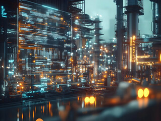 Fototapeta premium 3D Illustration Industrial Plant Data Monitoring System Futuristic Technology