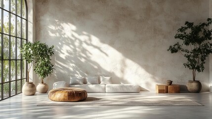 gentle shadows fall across a pristine white wall, creating a subtle interplay of light and form that evokes a sense of calm and simplicity in minimalist design