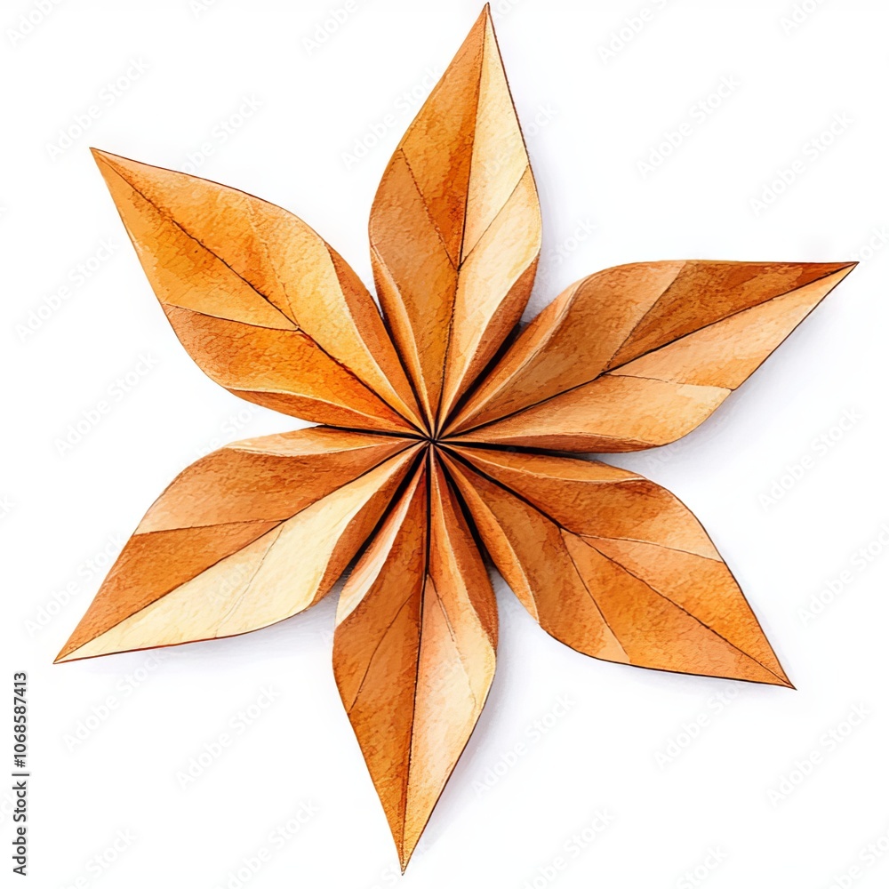 Poster a star-shaped design made of layered, brown-toned material with pointed edges creates a visually app