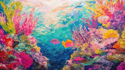 Fototapeta premium Colorful impressionist painting of vibrant coral reef underwater.