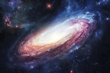 Obraz premium Spiral galaxy with glowing core in deep space.