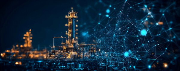 Illustration - Industrial Plant Network Connectivity at Night