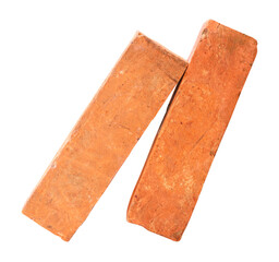 Side view of old red or orange bricks in stack isolated with clipping path in png file format
