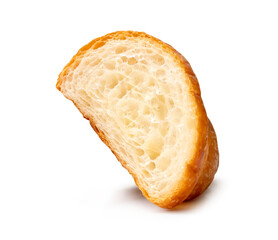 Side view of half brown croissant isolated on white background with clipping path.
