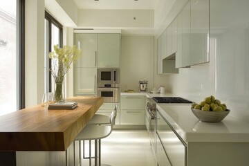 Fototapeta premium Modern Kitchen with Wooden Countertop and Stainless Steel Appliances