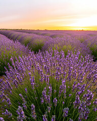 Fototapeta premium Purple lavender field at sunset.