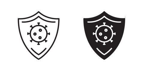 Virus protection shield icon. thin stroke and solid.