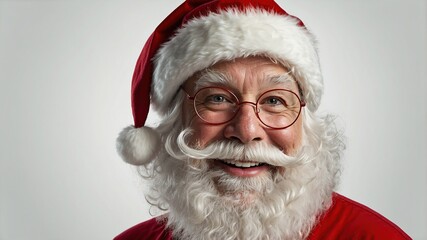 Naklejka premium Close-up of Santa Claus smiling, showing his white beard and red hat isolated on white solid background