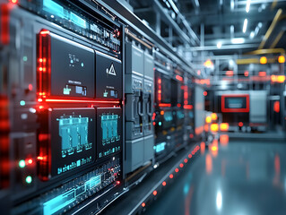 Naklejka premium 3D Illustration Futuristic Server Room Technology Data Center Network