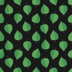 Foliage vector seamless pattern. Green leaves on black background. Best for textile, wallpapers, home decoration, wrapping paper, package and your design.
