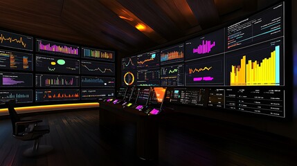 Fototapeta premium A Room Filled With Monitors Displaying Financial Data