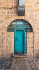 Old Blue Door Front View Rustic Stone Building Architectural Detail