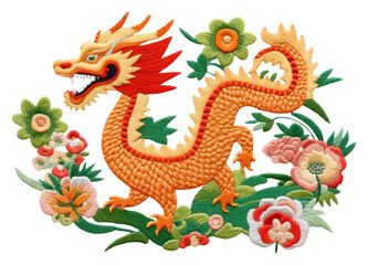 Fototapeta premium PNG Dragon embroidery pattern chinese new year.