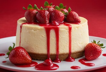 Delicious Cheesecake Topped with Vibrant Red Strawberries and berries
