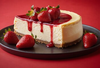 Delicious Cheesecake Topped with Vibrant Red Strawberries and berries