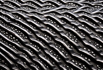 detailed close cold metallic surface showcasing unique patterns textures, steel, shiny, reflection, light, shadows, finish, grooves, grains, industrial