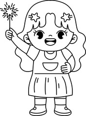 kid holding sparkler outline coloring new year
