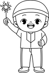 kid holding sparkler outline coloring new year