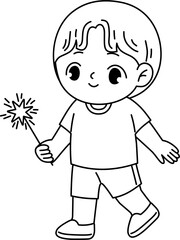 kid holding sparkler outline coloring new year