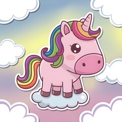Naklejka premium kawaii style vector illustration of a rainbow unicorn with a cute,