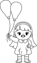 kid holding balloon outline coloring
