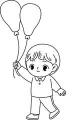 kid holding balloon outline coloring