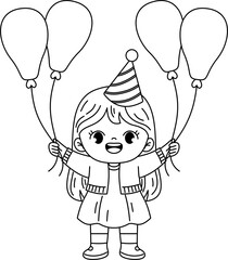 kid holding balloon outline coloring