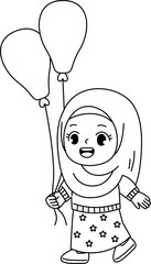 kid holding balloon outline coloring