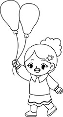 kid holding balloon outline coloring