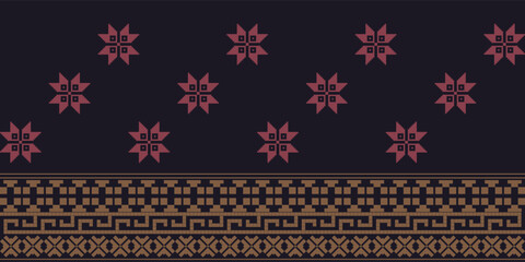 Elegant Textile Border with Floral Motif. Vintage Textile Border for Classic Designs. Seamless motif songket batik from Indonesia. Ethnic pattern traditional cloth.