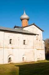 Veliky Novgorod Russia. Assumption of Virgin church, Derevyanitsky monastery in Veliky Novgorod surroundings
