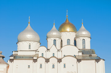 St Sophia cathedral in Veliky Novgorod, Russia. Architecture closeup view of Veliky Novgorod Russia landmark