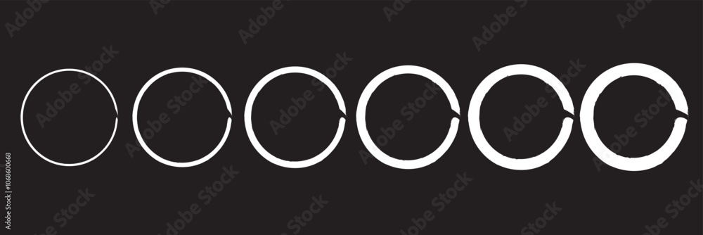 Poster hand drawn circle line sketch set isolated on black background. vector circular scribble doodle roun