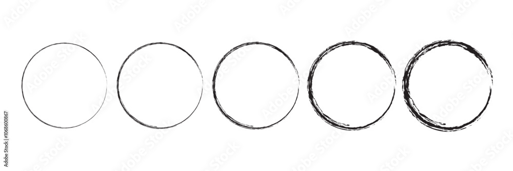 Poster hand drawn circle line sketch set isolated on white background. vector circular scribble doodle roun