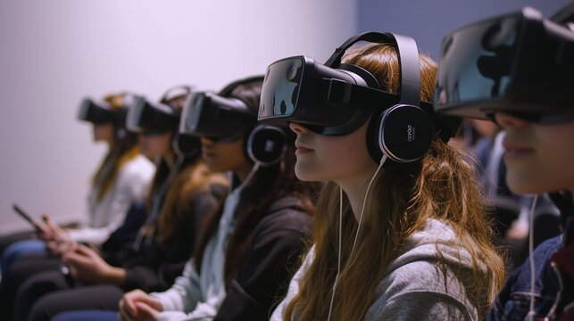 Students engaged with vr headsets in class, enhancing interactive learning.