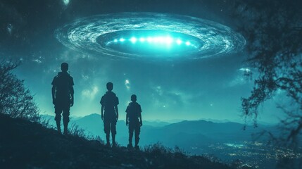 Fototapeta premium Space archaeologists analyzing celestial bodies for traces of ancient alien civilizations or artifacts