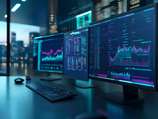 Fototapeta premium 3D Illustration - Stock Market Data Analysis on Monitors