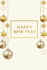 happy new year with white background new year holidays card with balls stars