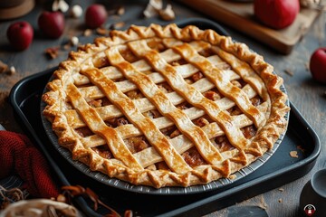 Delicious homemade apple pie baking on a tray